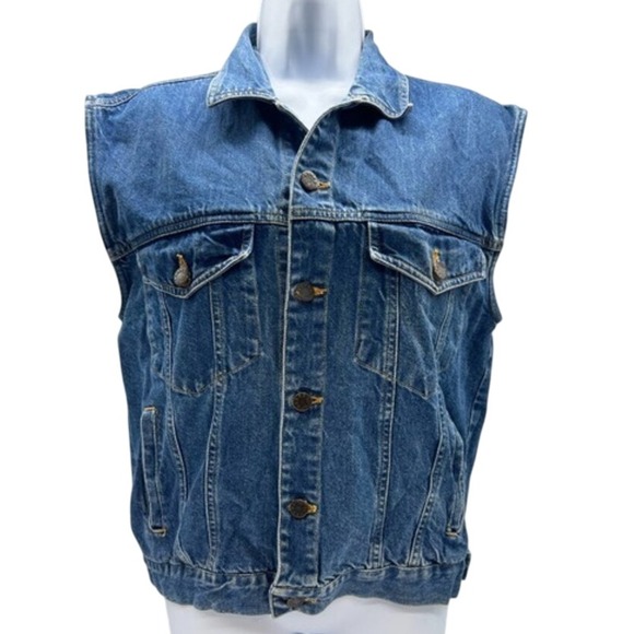 KID CO World Wide Youth Denim Trucker Vest Cotton Button Front Pockets 80s Biker - Picture 1 of 12